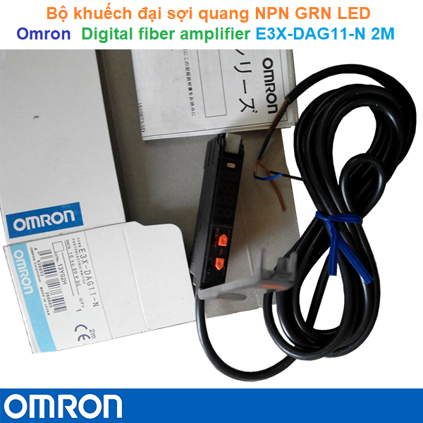 Bộ khuếch đại sợi quang On/Off NPN LED xanh - Omron - Digital fiber amplifier E3X-DAG11-N 2M
